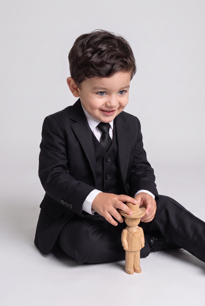 Nicolas terno infantil poliviscose preto - sentado com brinquedo