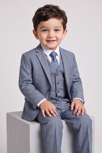 Nicolas terno infantil melange cinza médio sentado