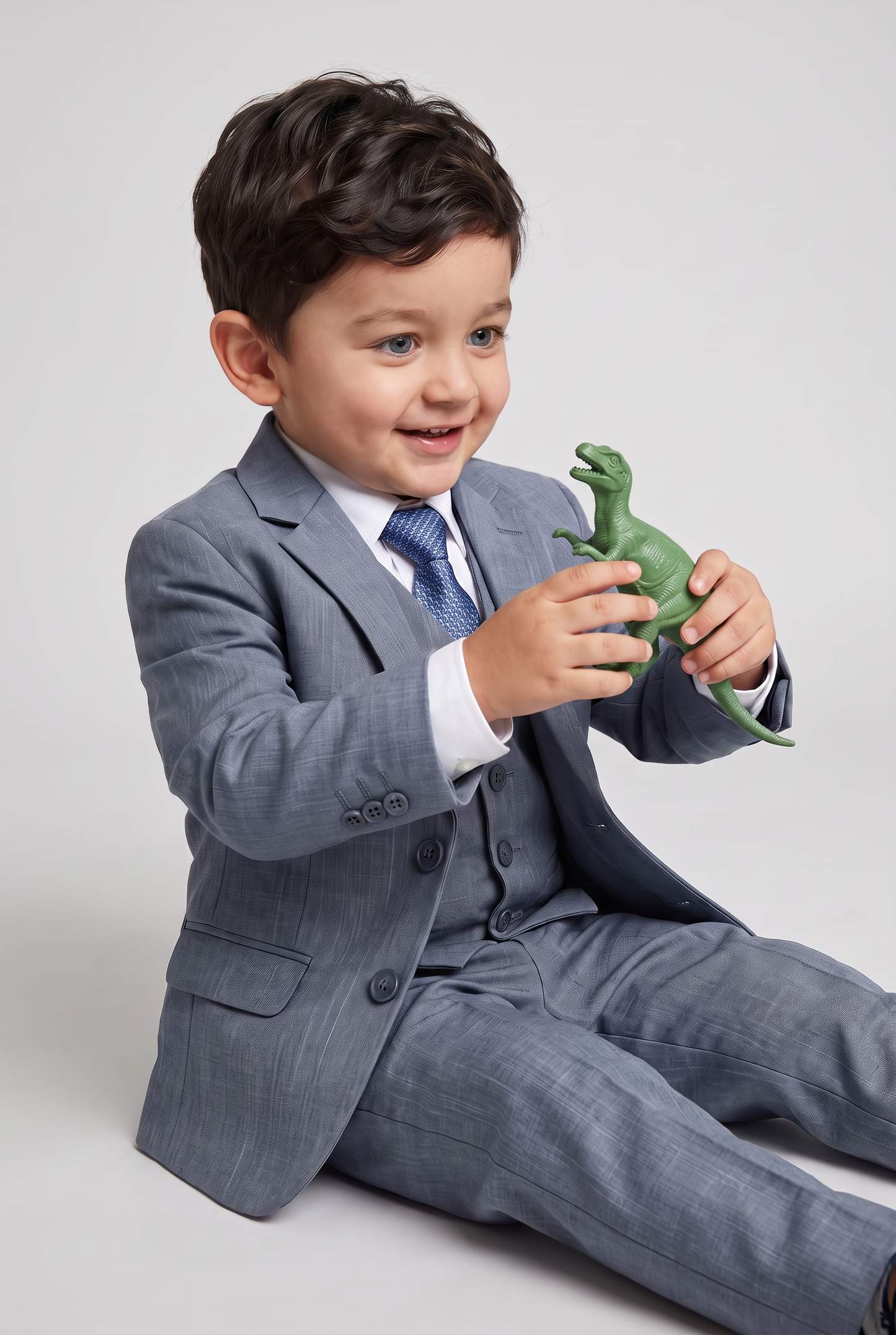 Nicolas terno infantil melange cinza médio sentado brinquedo