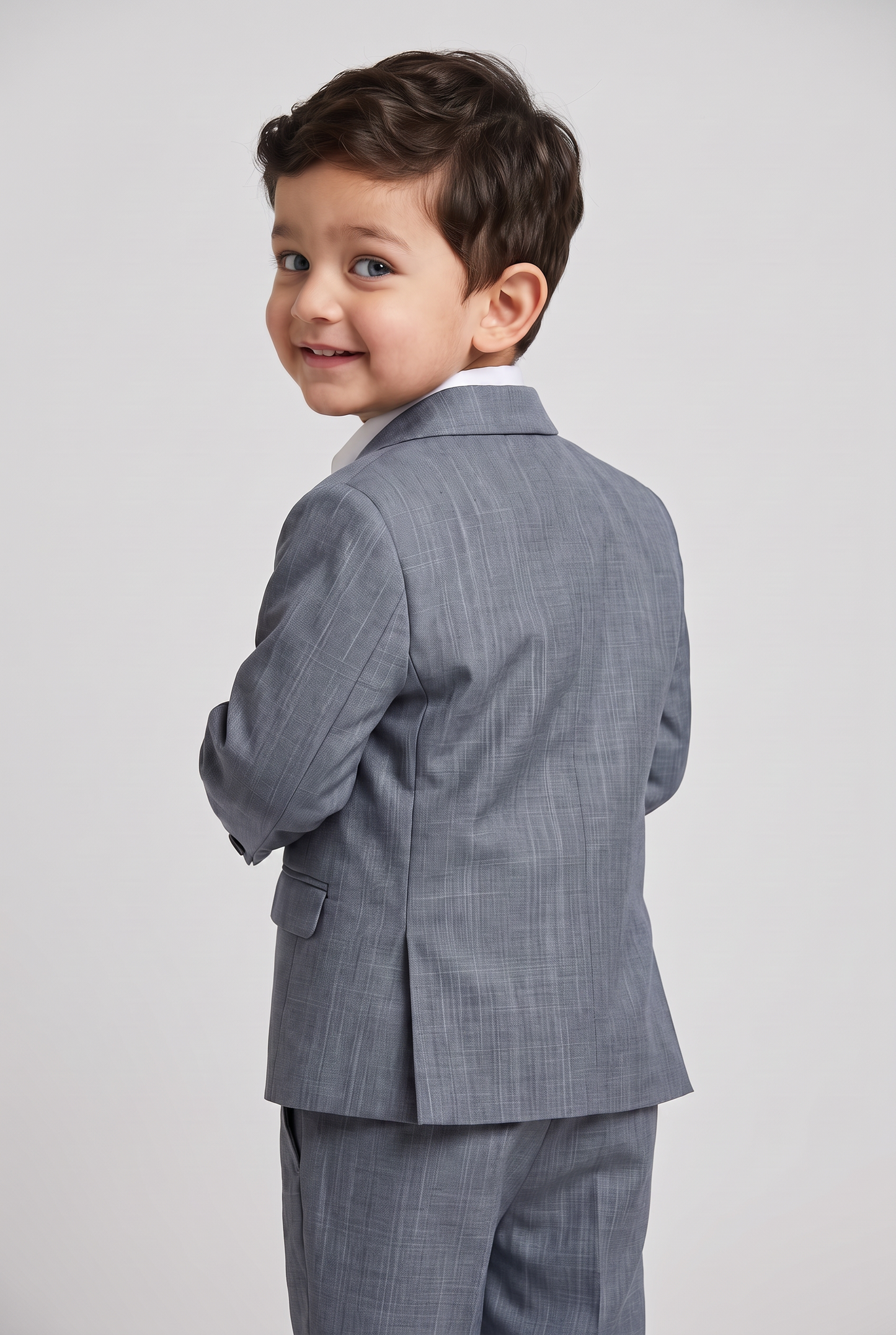 Nicolas terno infantil melange cinza médio costas