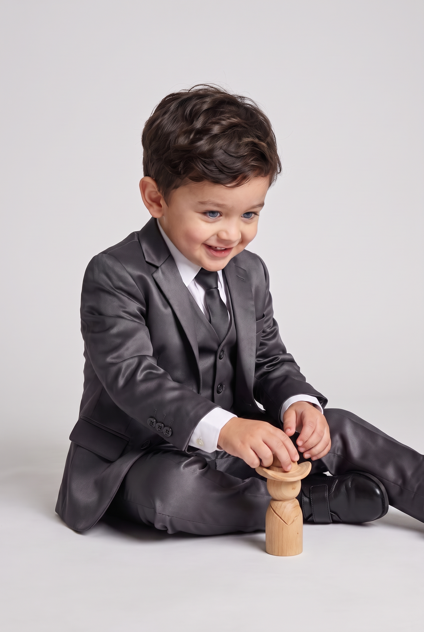 Nicolas terno infantil poliviscose chumbo - sentado com brinquedo