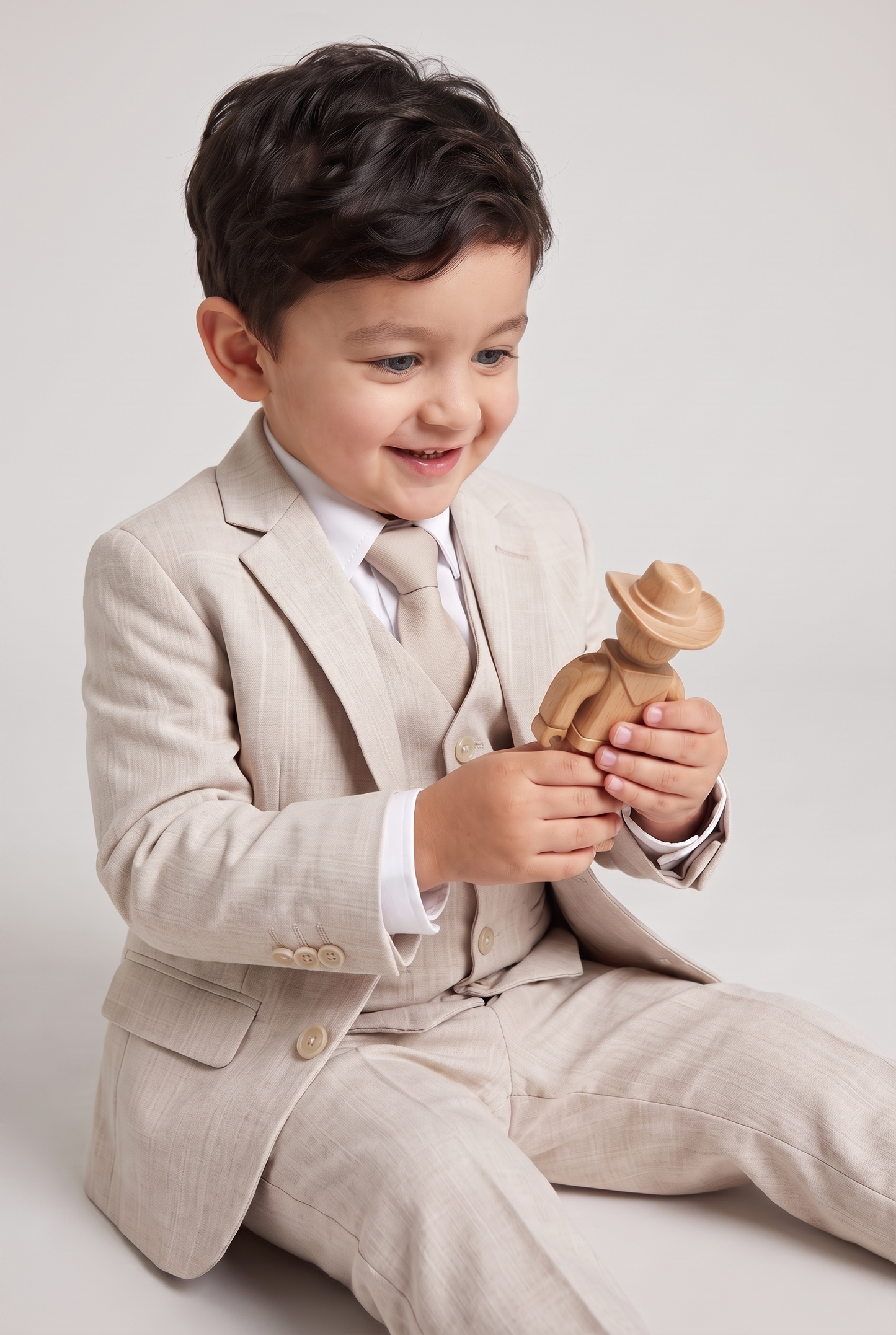 Nicolas terno infantil melange bege sentado