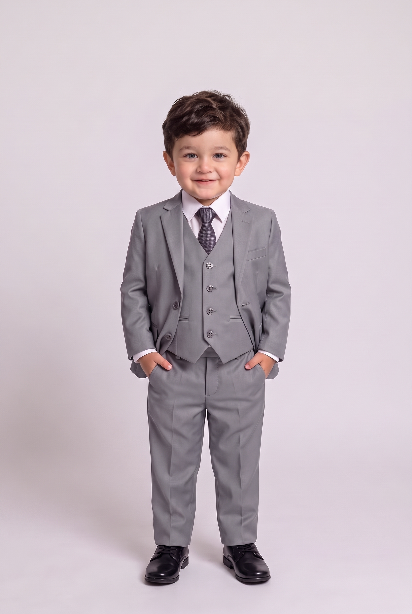 Nicolas terno infantil poliviscose cinza médio - corpo inteiro