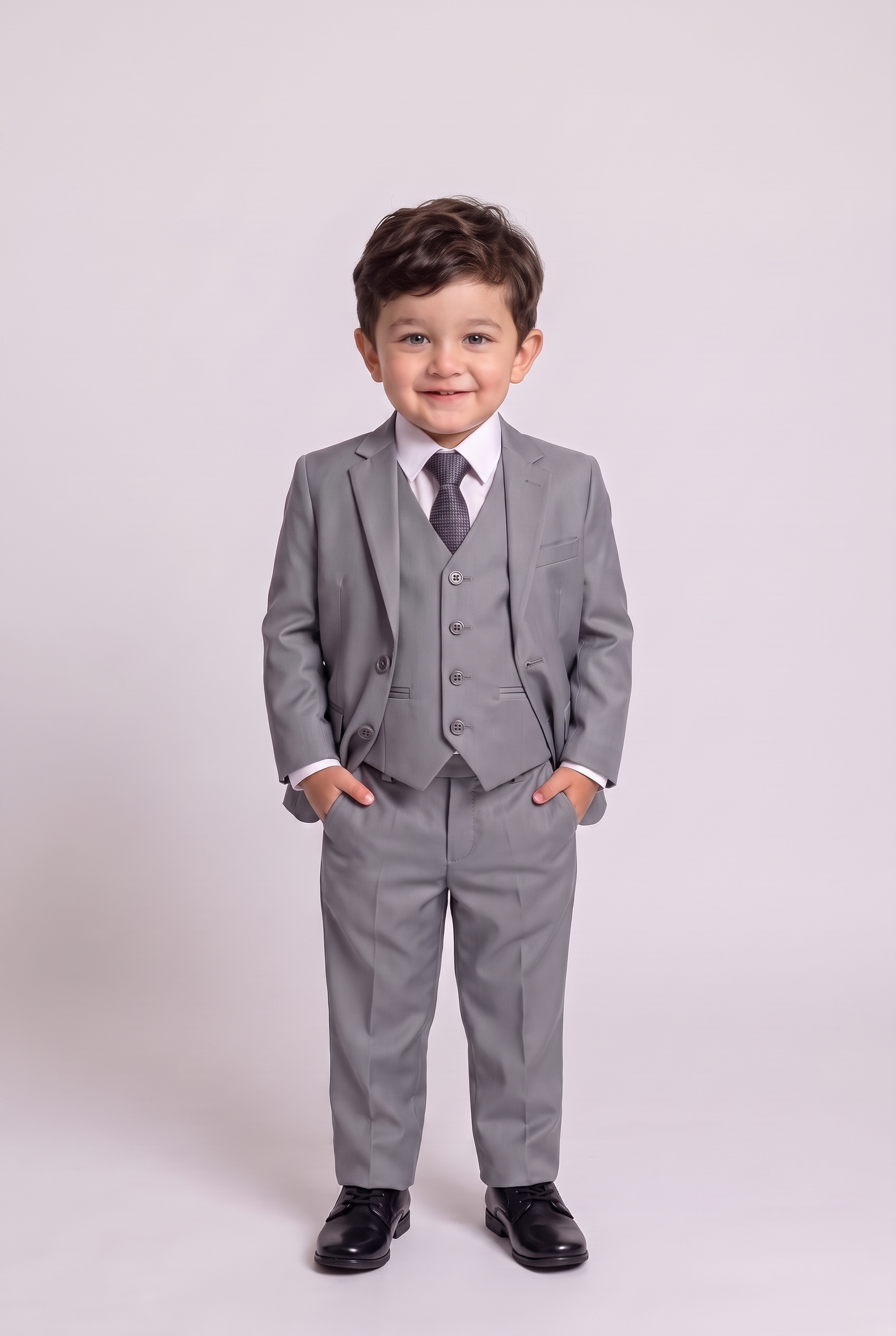 Nicolas terno infantil poliviscose cinza médio - corpo inteiro