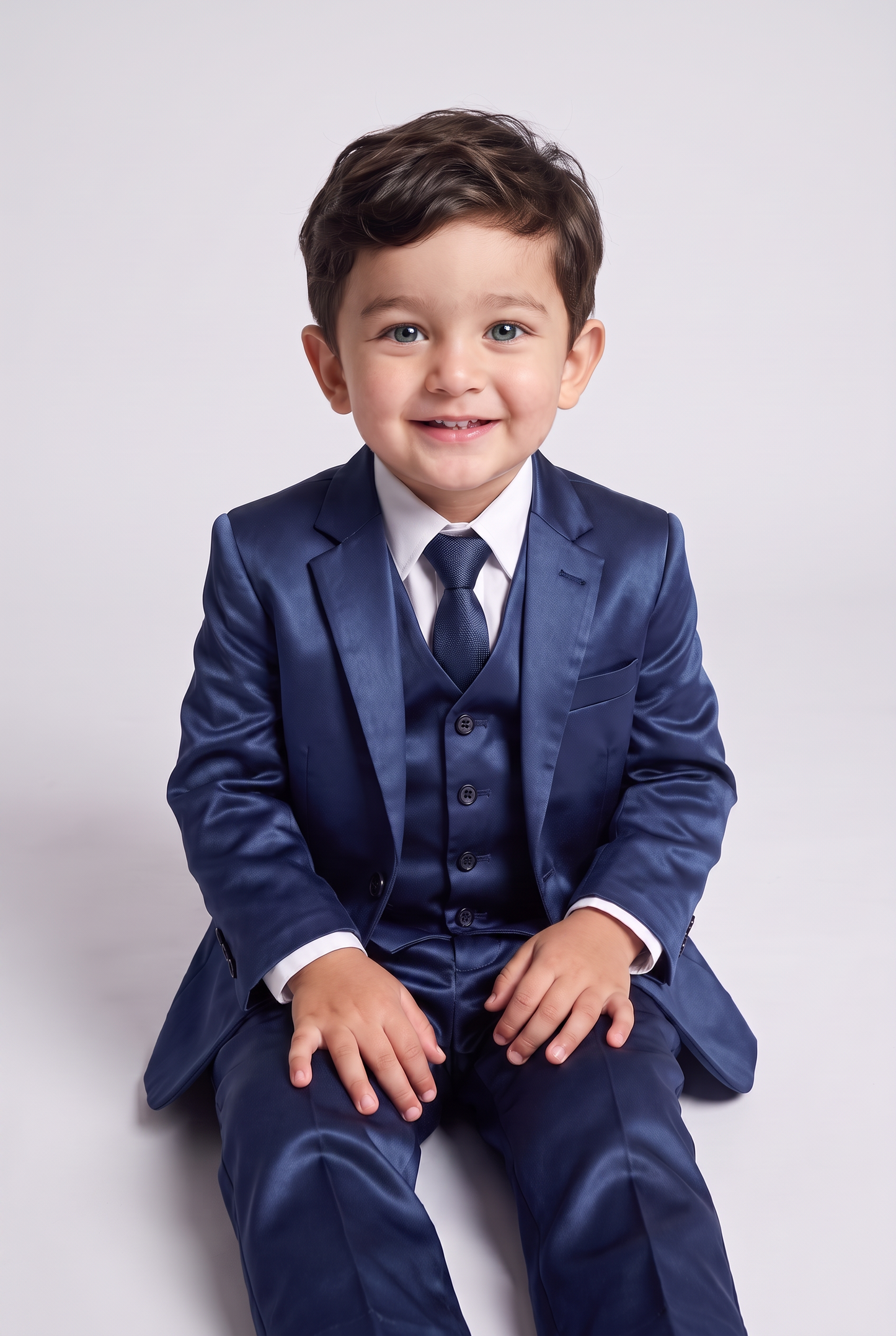 Terno Infantil Slim Italiano Poliviscose Azul Indico - sentado