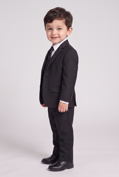 Terno Infantil Regular Italiano Microfibra Preto - vista tres quartos lateral