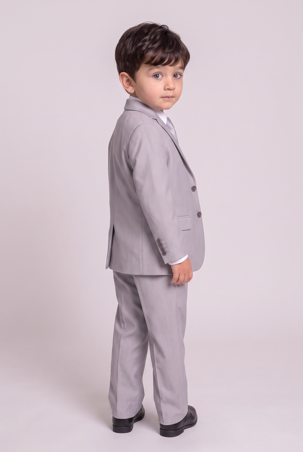 Terno Infantil Regular Italiano Microfibra Cinza Claro - vista tres quartos lateral