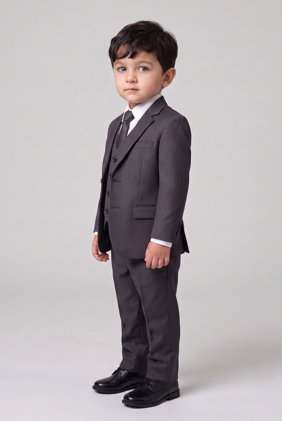 Terno Infantil Regular Italiano Microfibra Chumbo - vista tres quartos lateral
