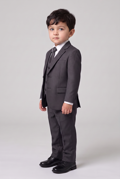 Terno Infantil Regular Italiano Microfibra Chumbo - vista tres quartos lateral