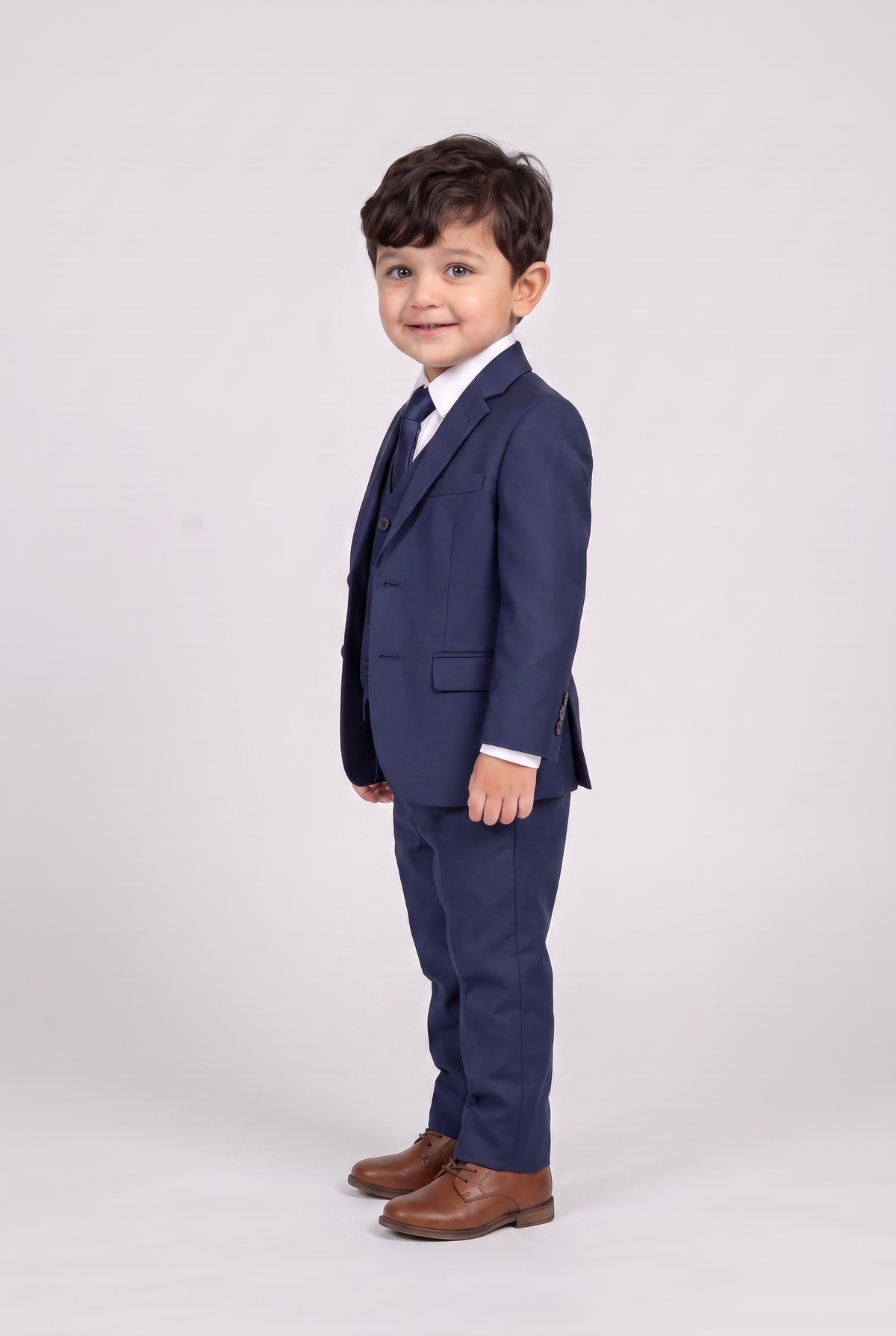 Terno Infantil Regular Italiano Microfibra Azul Marinho - vista tres quartos lateral