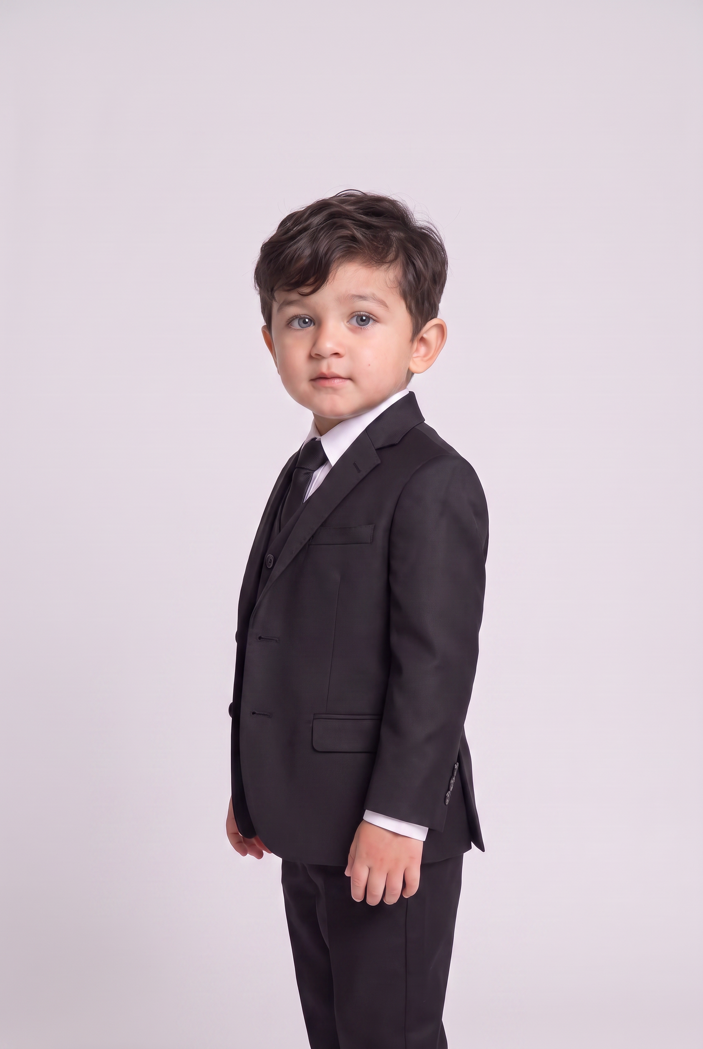 Terno Infantil Slim Italiano Poliviscose Preto - vista tres quartos lateral