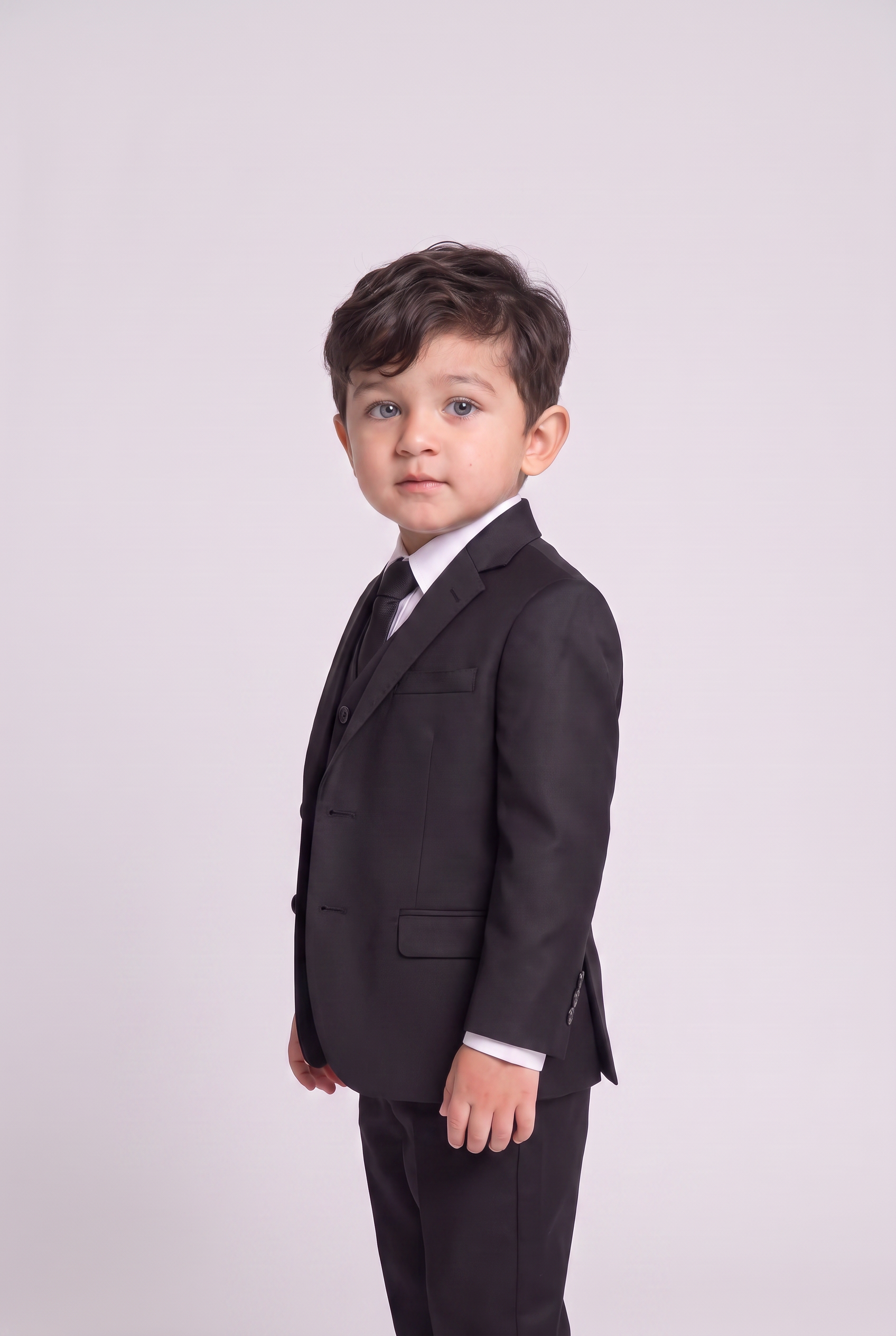 Terno Infantil Slim Italiano Poliviscose Preto - vista tres quartos lateral