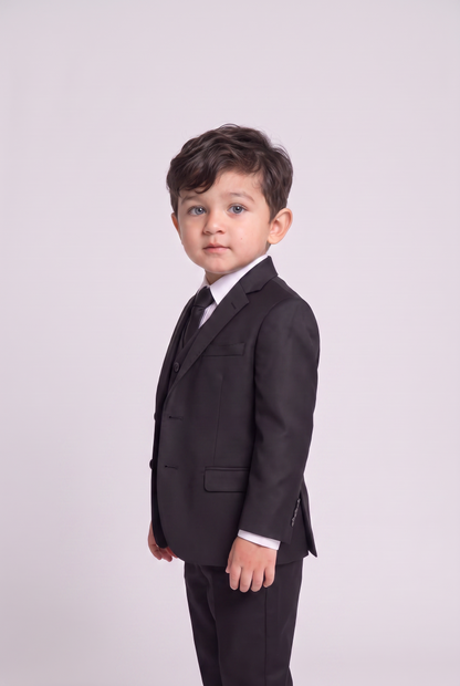 Terno Infantil Slim Italiano Poliviscose Preto - vista tres quartos lateral
