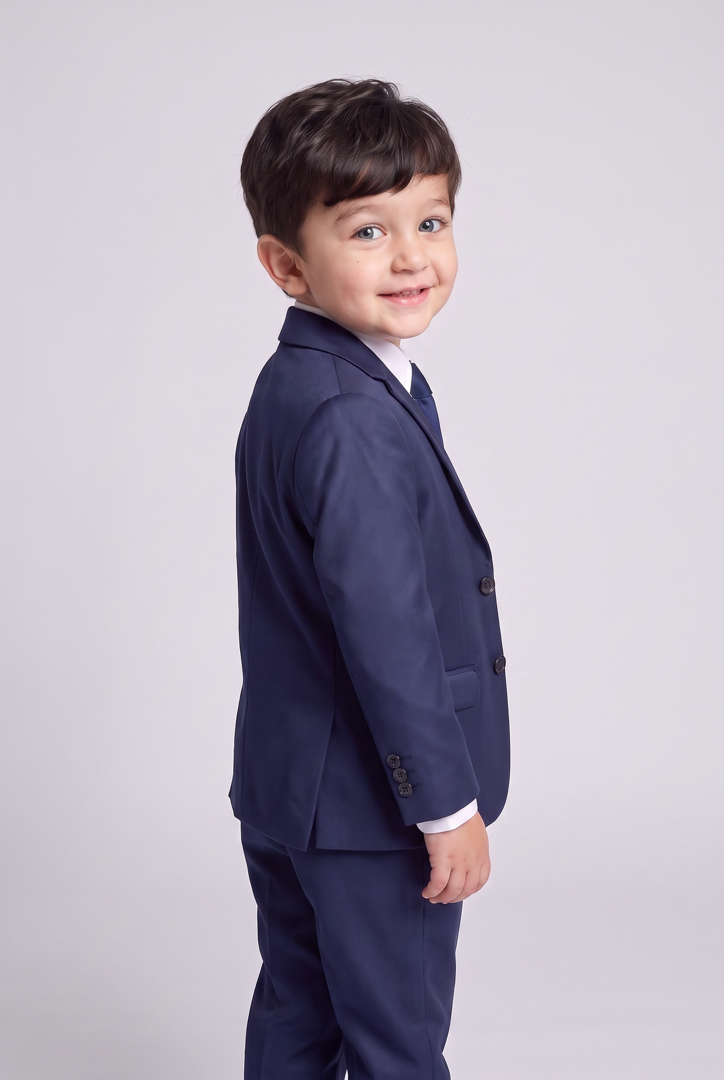 Terno Infantil Slim Italiano Poliviscose Azul Marinho - vista tres quartos lateral