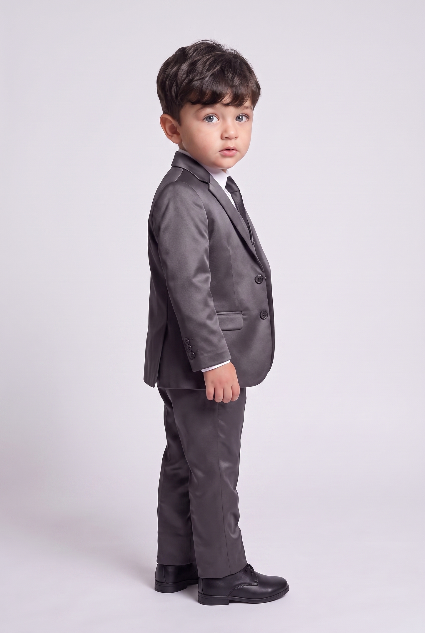 Terno Infantil Slim Italiano Poliviscose Chumbo - vista tres quartos lateral
