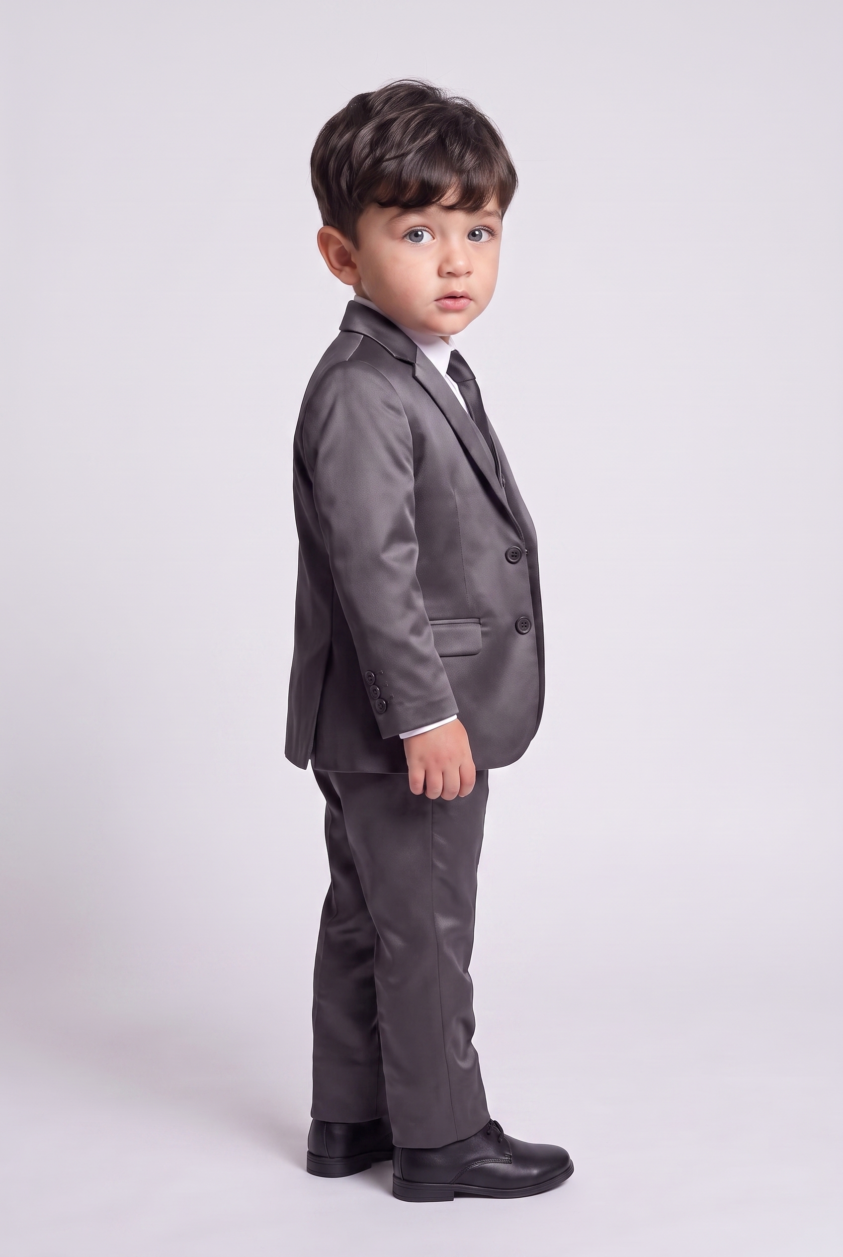 Terno Infantil Slim Italiano Poliviscose Chumbo - vista tres quartos lateral
