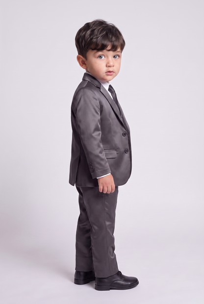 Terno Infantil Slim Italiano Poliviscose Chumbo - vista tres quartos lateral