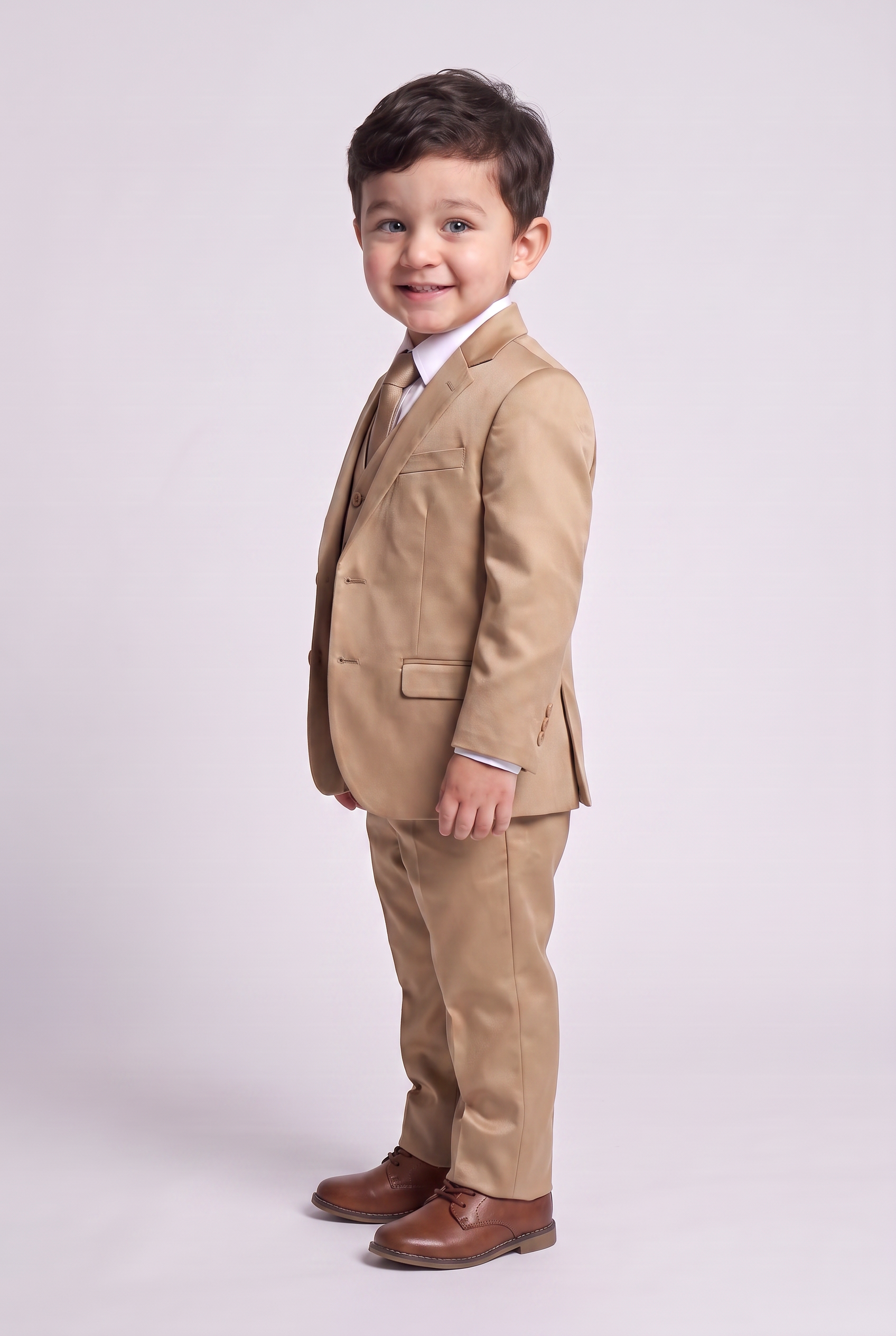 Terno Infantil Slim Italiano Poliviscose Caqui - vista tres quartos lateral