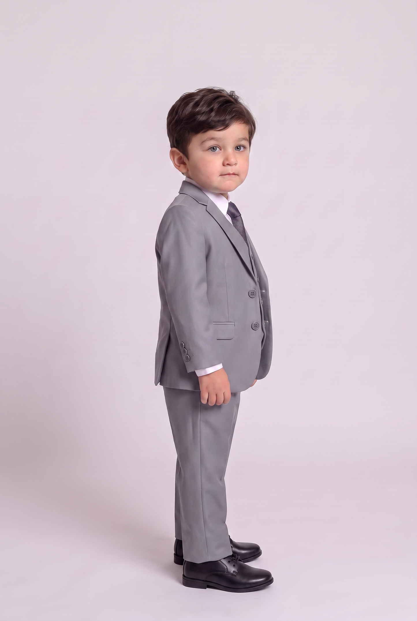 Terno Infantil Slim Italiano Poliviscose Cinza Médio - vista tres quartos lateral
