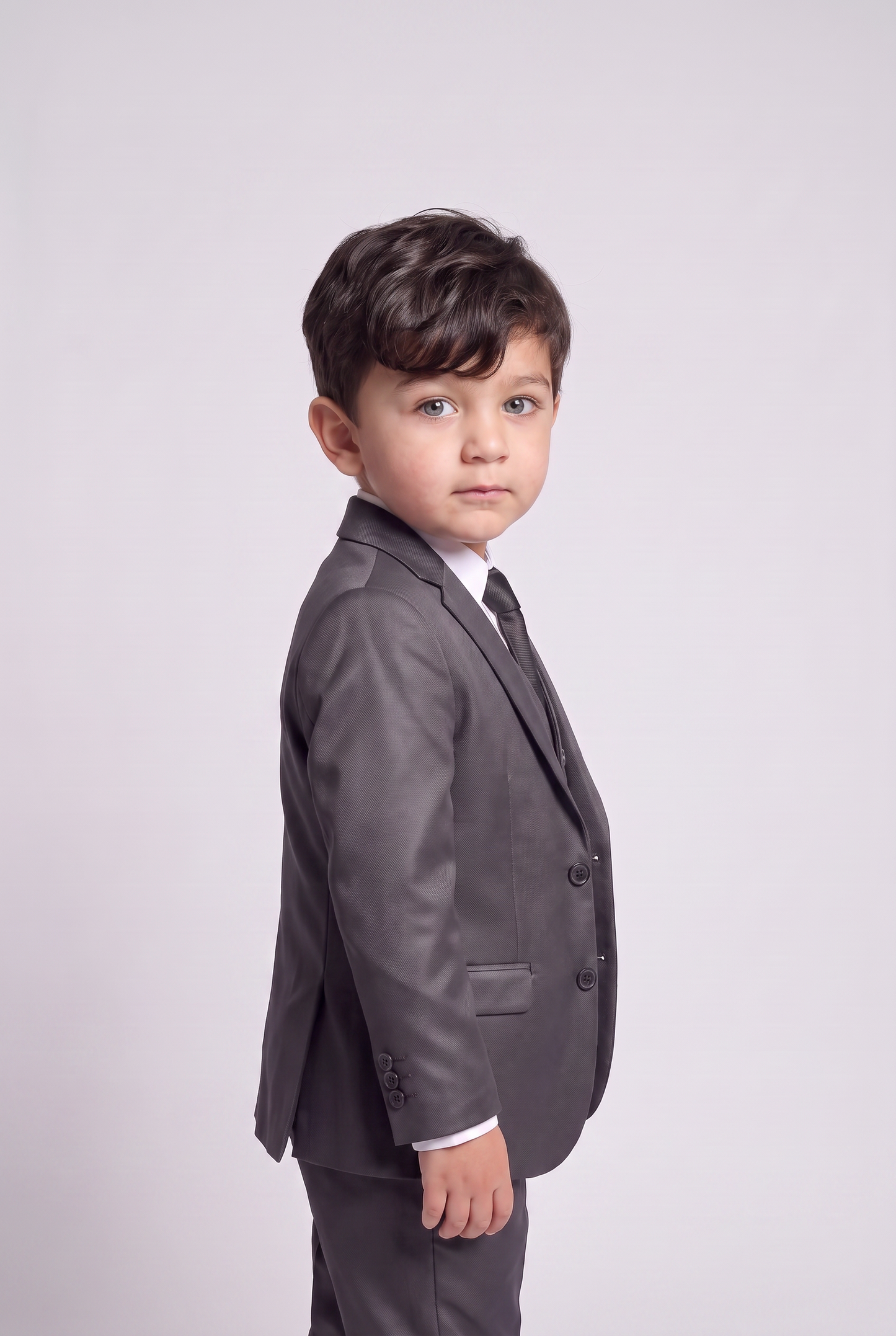Terno Infantil Slim Italiano Poliviscose Grafite - vista tres quartos lateral