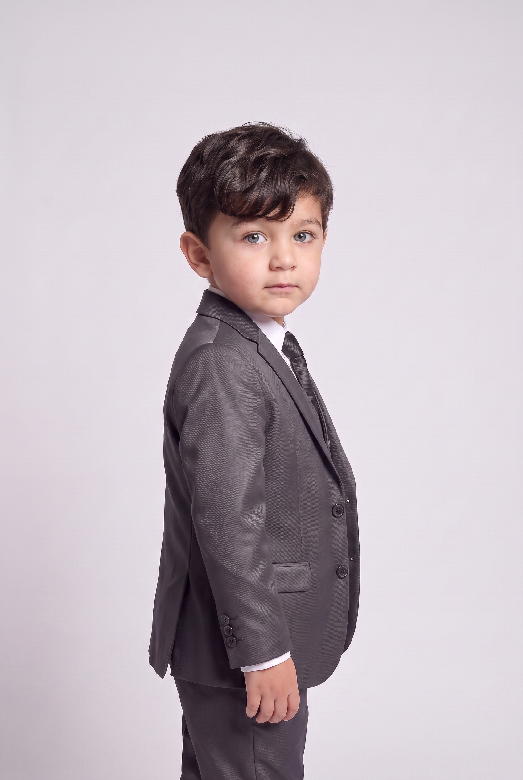 Terno Infantil Slim Italiano Poliviscose Grafite - vista tres quartos lateral