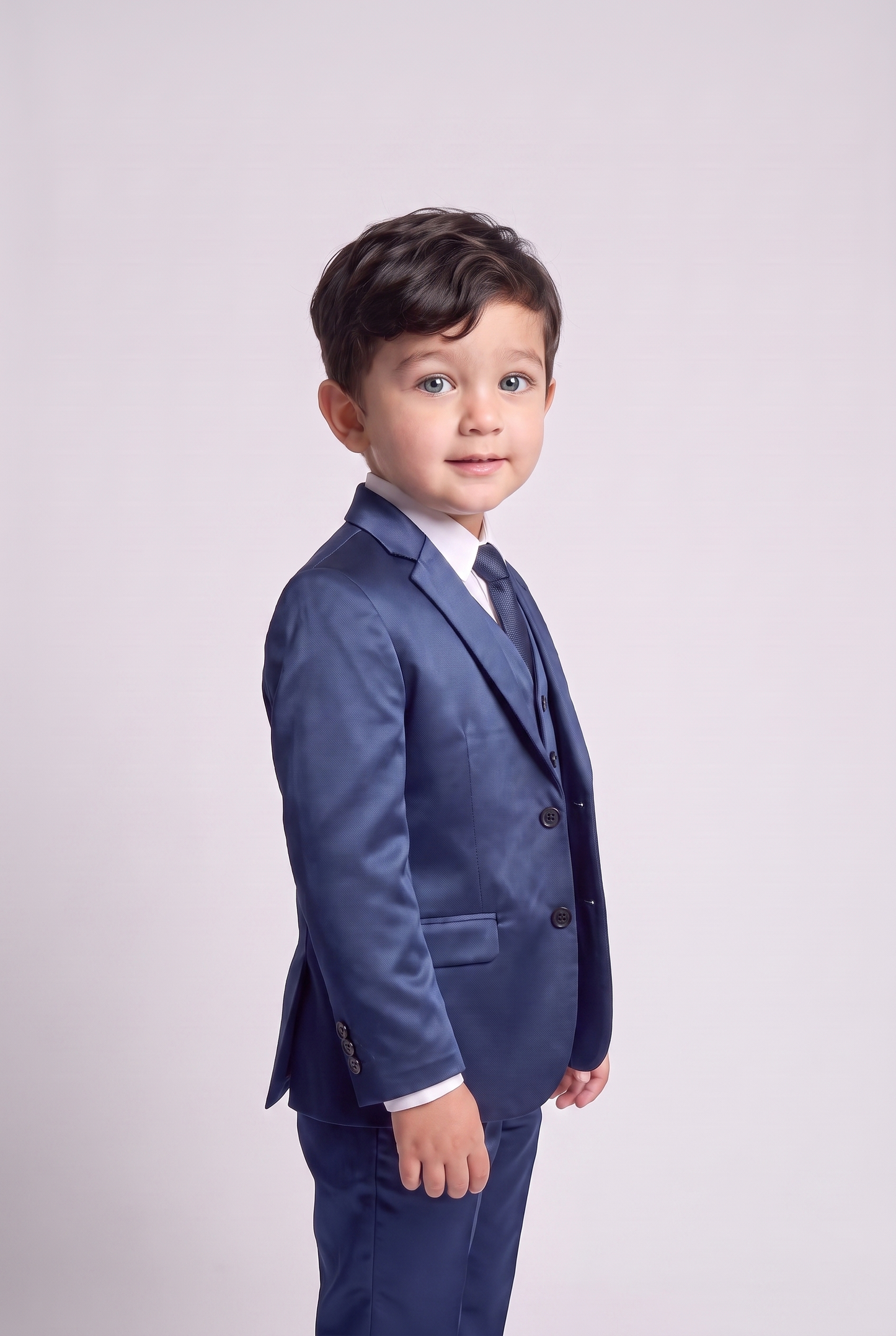 Terno Infantil Slim Italiano Poliviscose Azul Indico - vista 3/4 lateral
