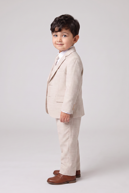 Terno Infantil Slim Italiano Melange Bege - vista 3/4 lateral