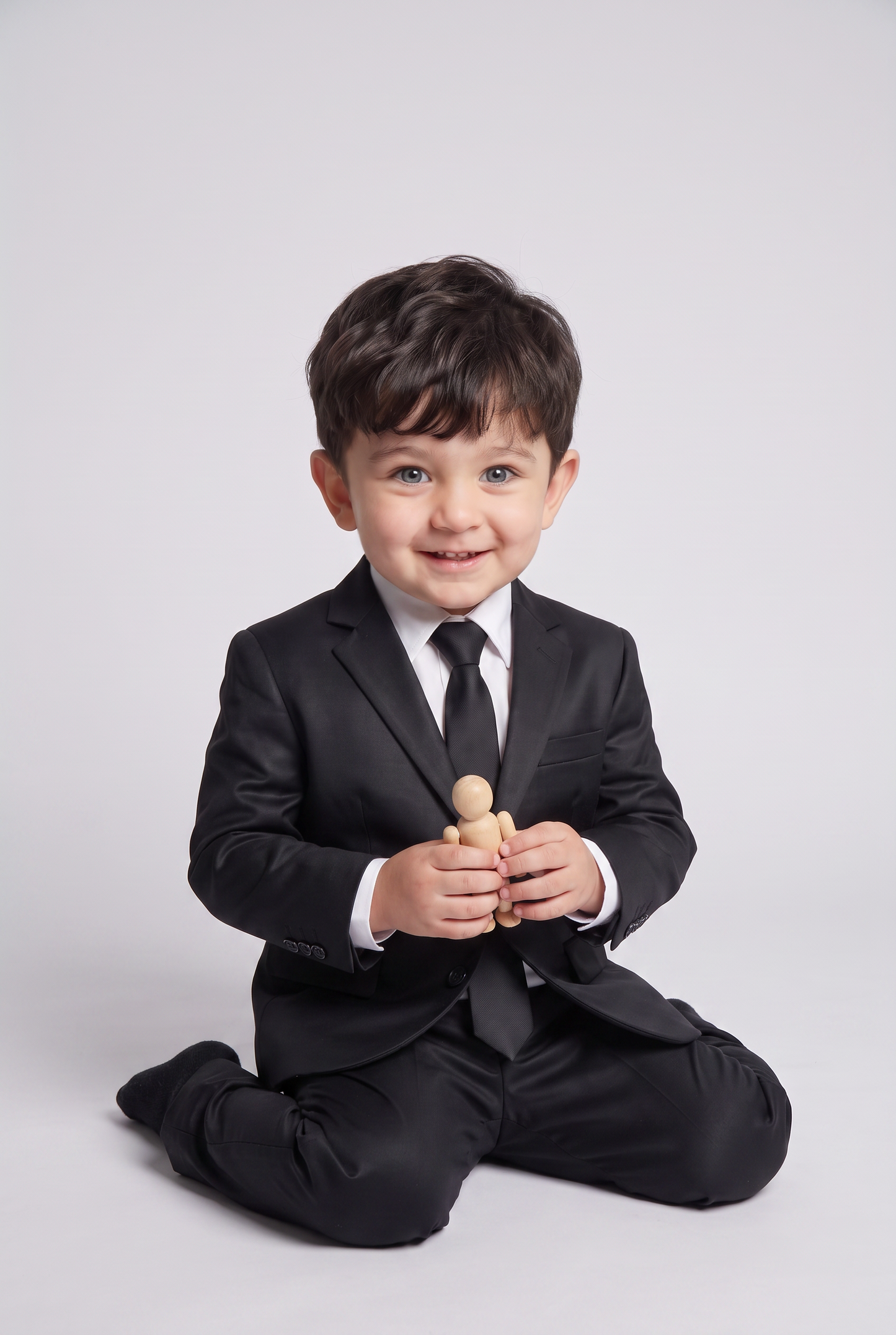 Costume Infantil Slim Italiano Poliviscose Preto - menino sentado com brinquedo