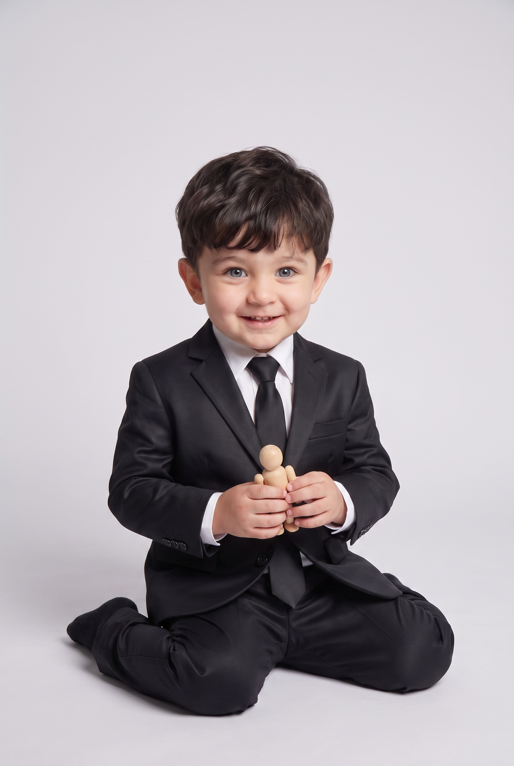 Costume Infantil Slim Italiano Poliviscose Preto - menino sentado com brinquedo