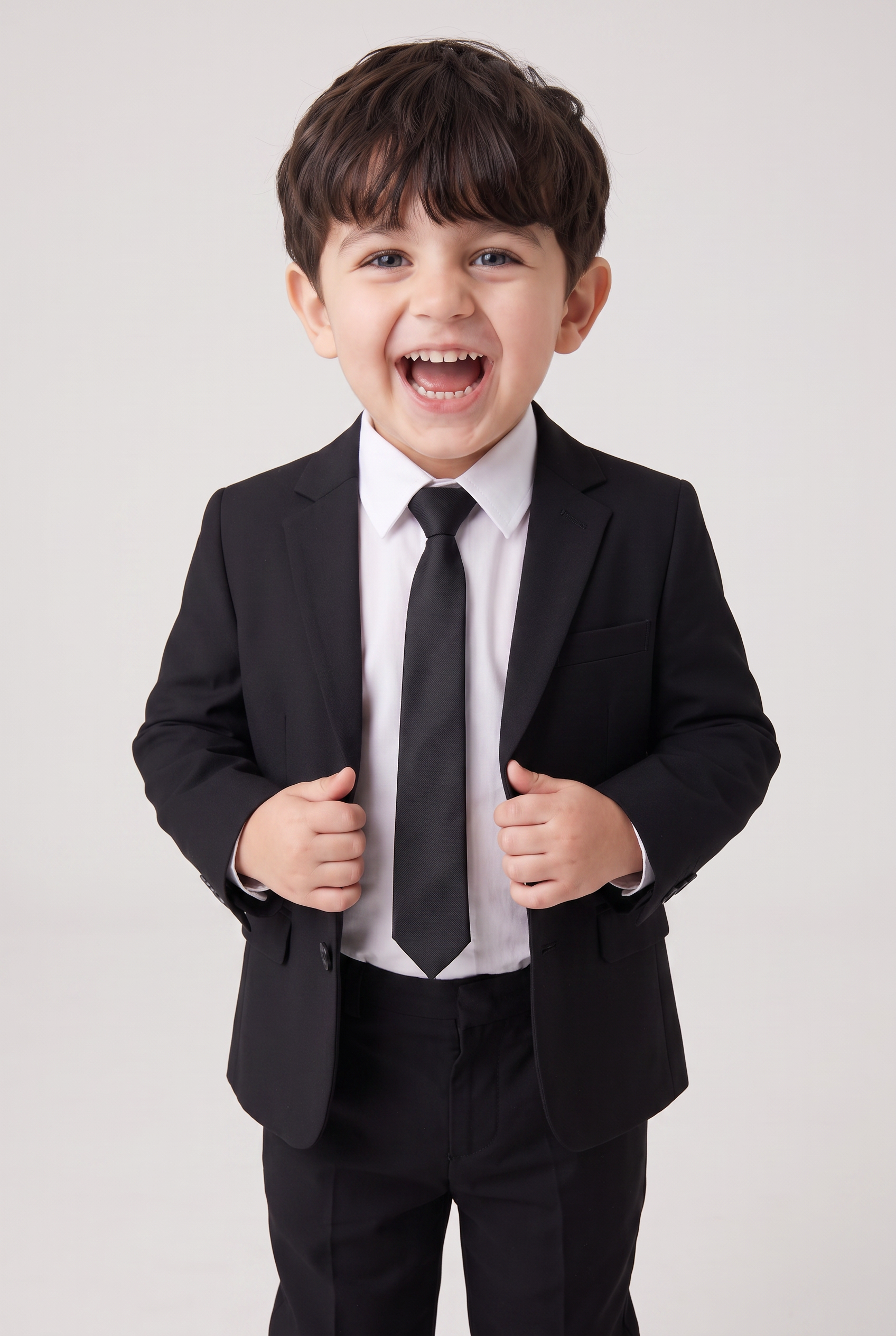 Costume Infantil Regular Italiano Microfibra Preto - menino sorrindo