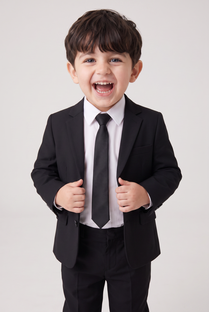 Costume Infantil Regular Italiano Microfibra Preto - menino sorrindo