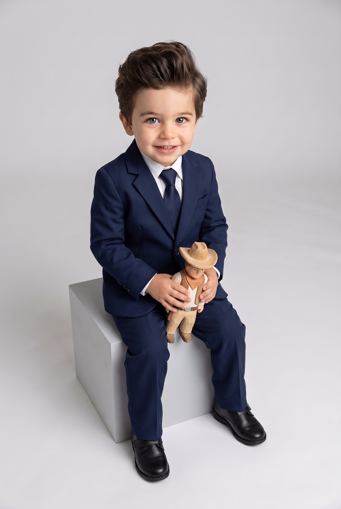 Costume infantil regular italiano microfibra azul marinho - sentado