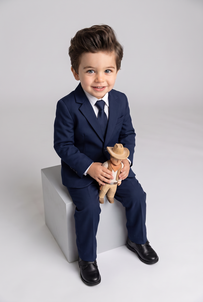 Costume infantil regular italiano microfibra azul marinho - sentado