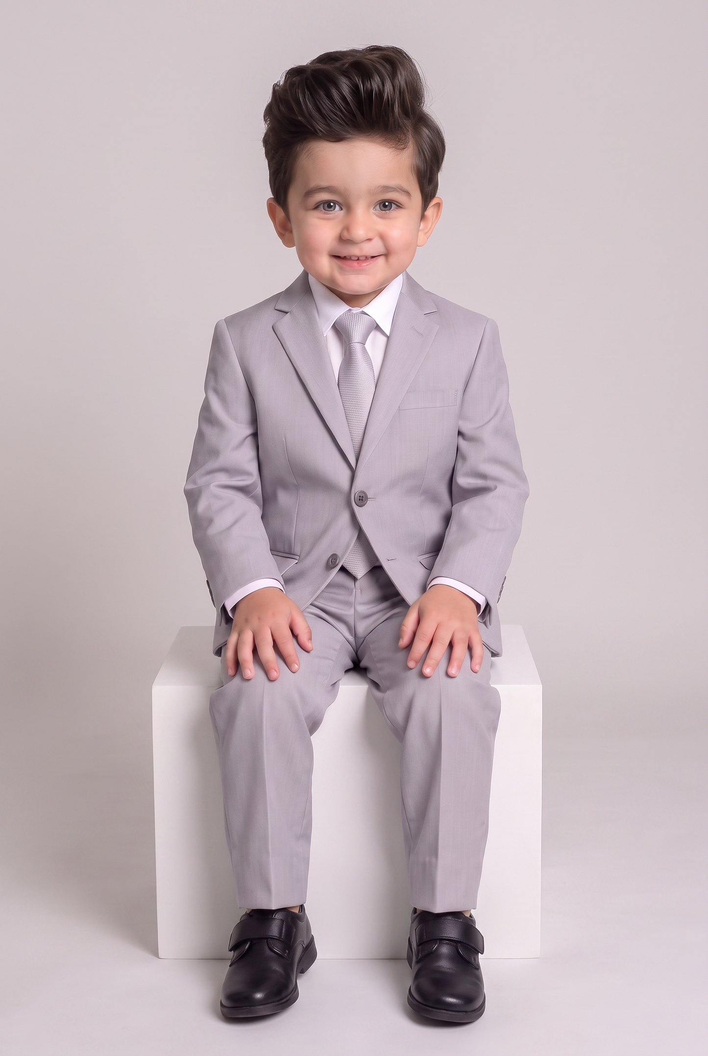 Costume infantil regular italiano microfibra cinza claro - sentado