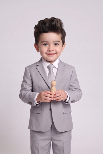 Costume infantil regular italiano microfibra cinza claro - detalhe