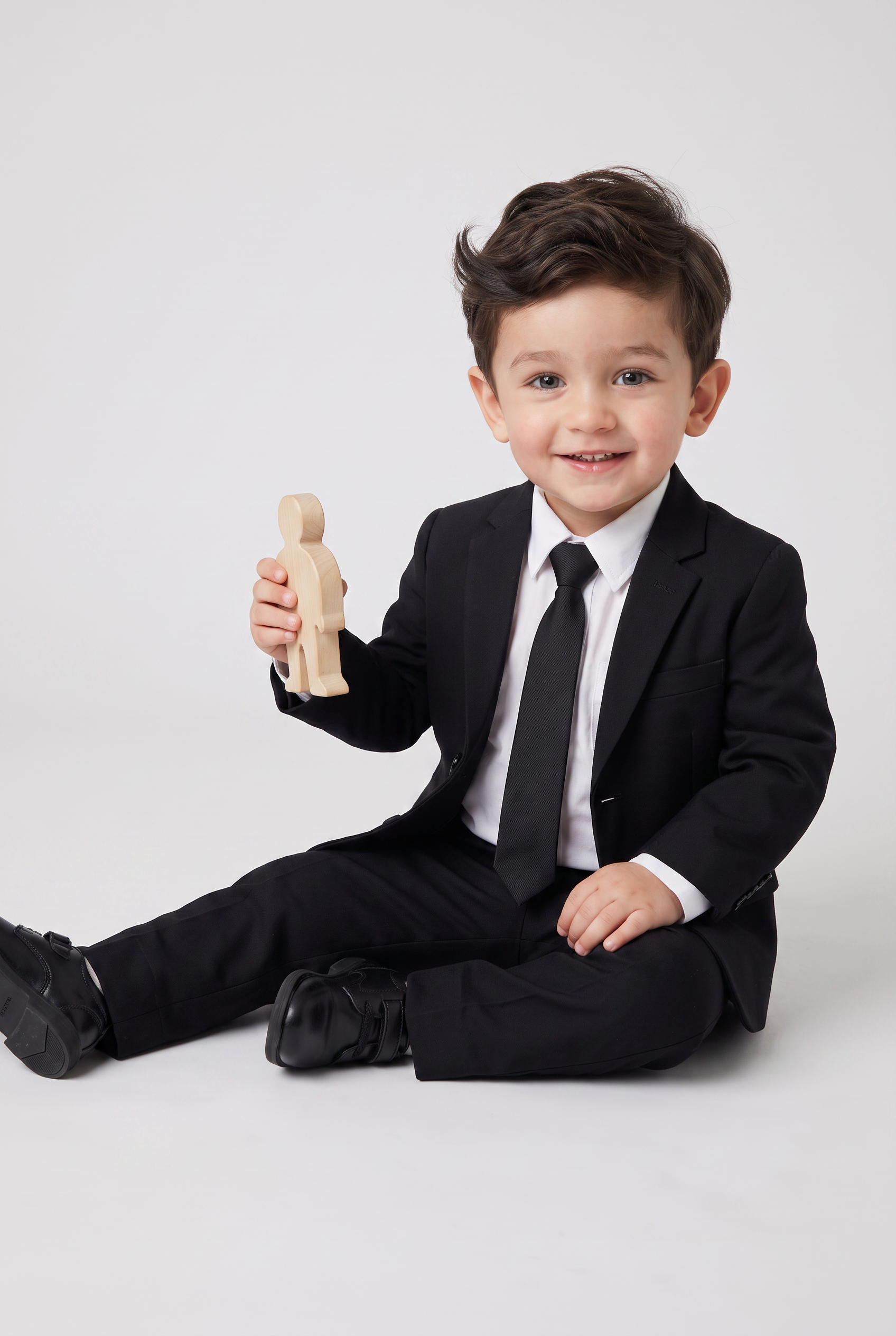 Costume infantil regular italiano microfibra preto - sentado