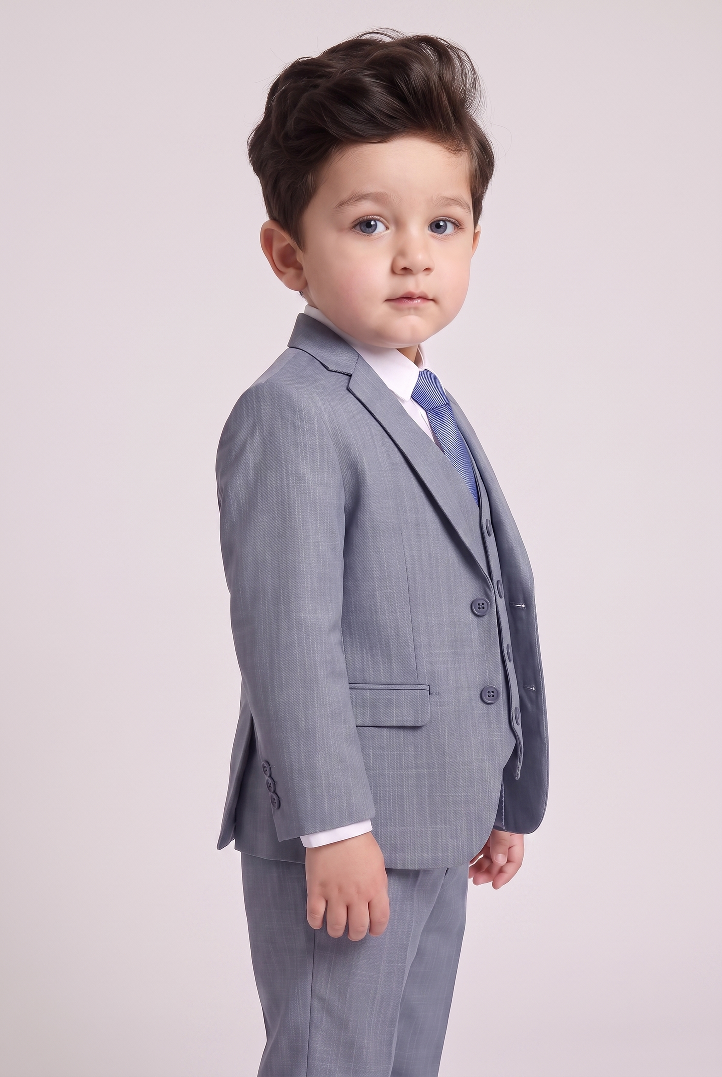 Terno Infantil Slim Italiano Melange Cinza Médio - Nicolas vista 3/4 lateral