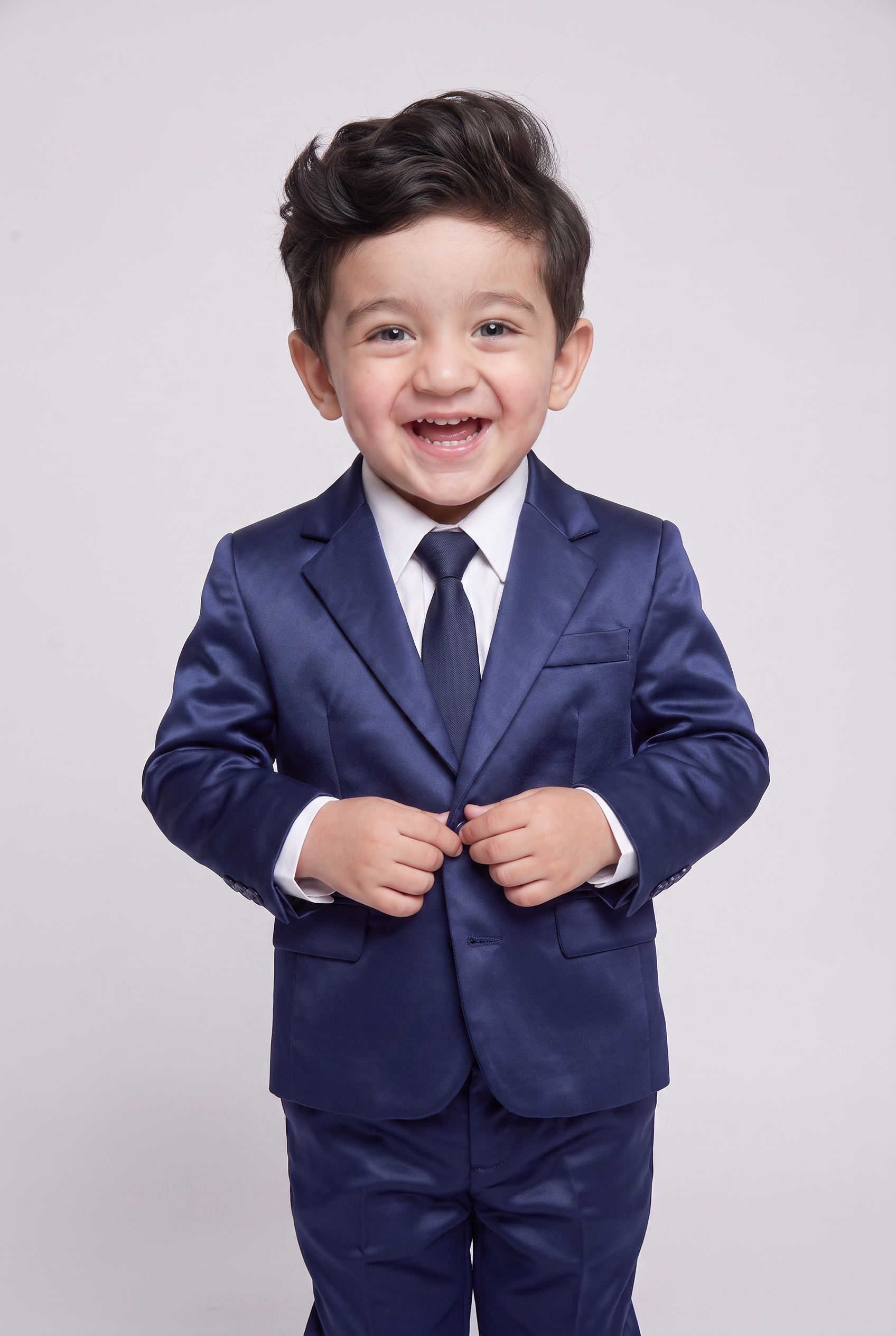 Costume Infantil Slim Italiano Prada Azul Marinho - Nicolas sorrindo