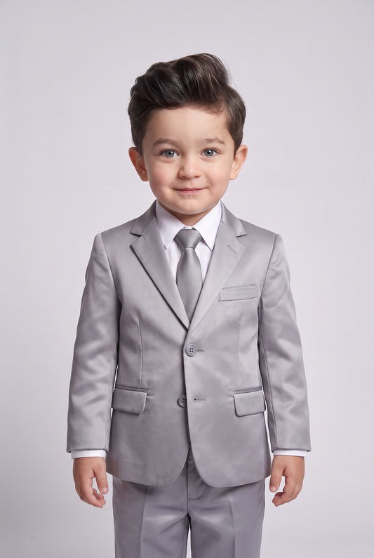 Costume Infantil Slim Italiano Poliviscose Cinza Claro - frente