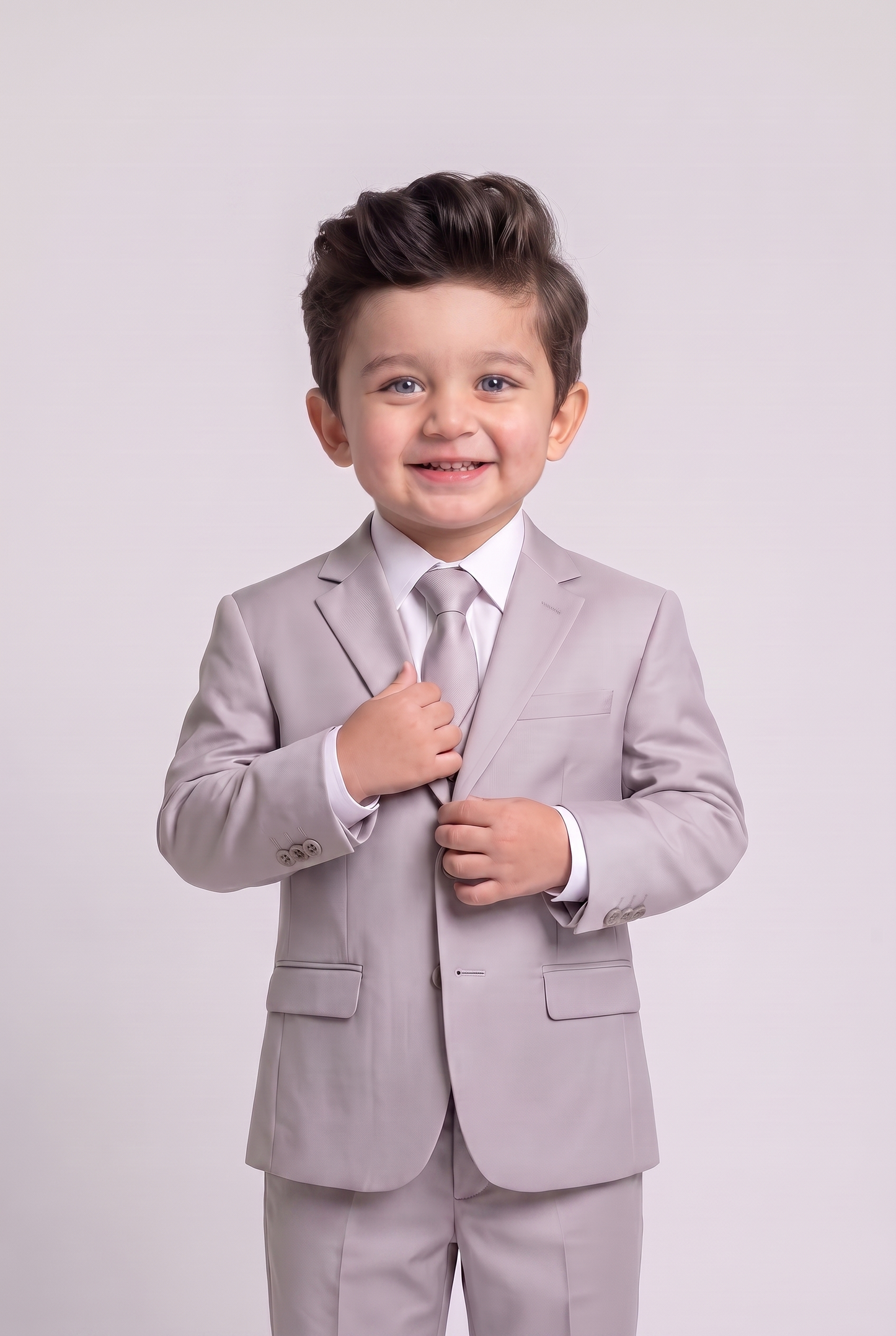 Costume Infantil Slim Italiano Poliviscose Cinza Claro - detalhe lapela