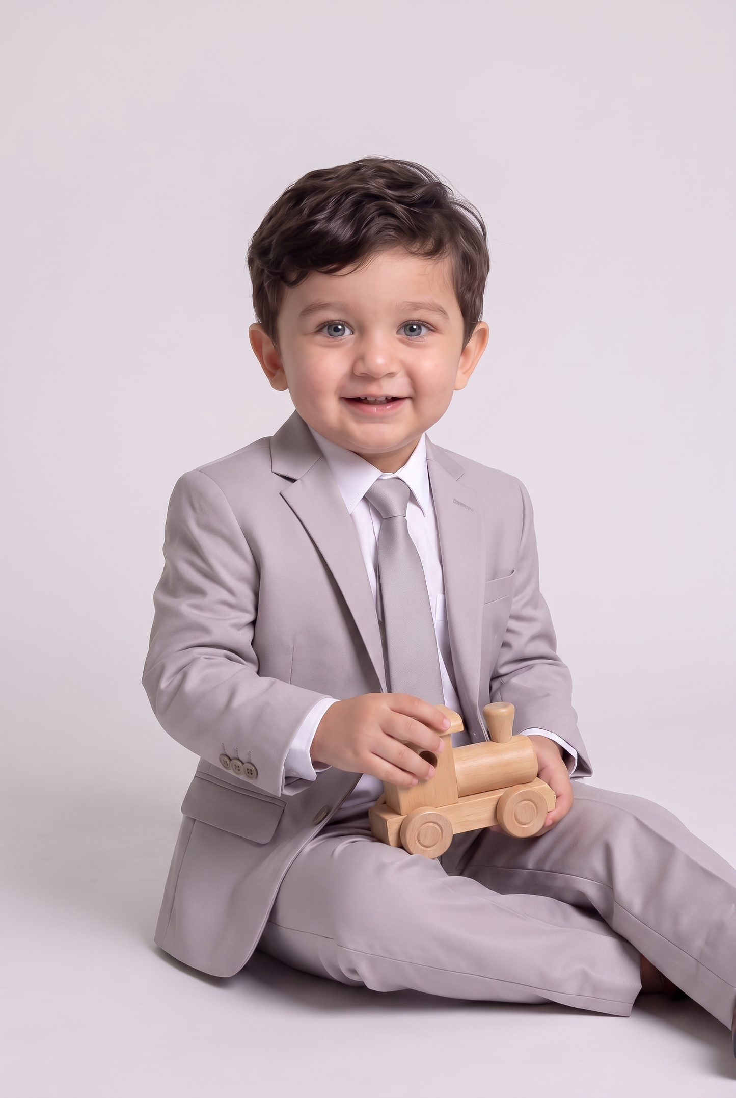 Costume Infantil Slim Italiano Poliviscose Cinza Claro - sentado