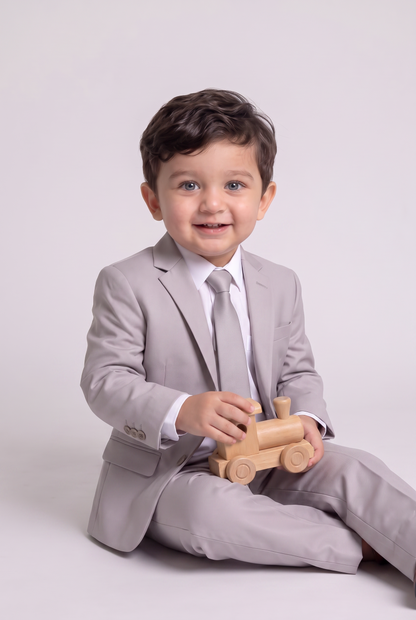 Costume Infantil Slim Italiano Poliviscose Cinza Claro - sentado