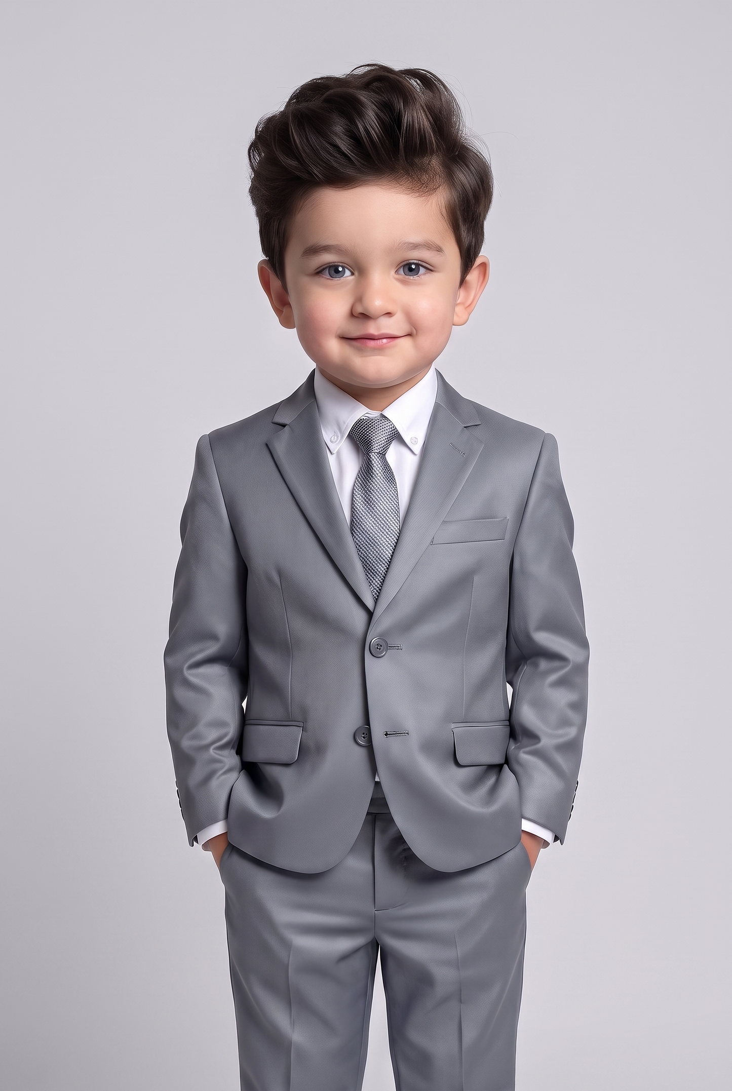 Costume Infantil Slim Italiano Poliviscose Cinza Médio - corpo inteiro