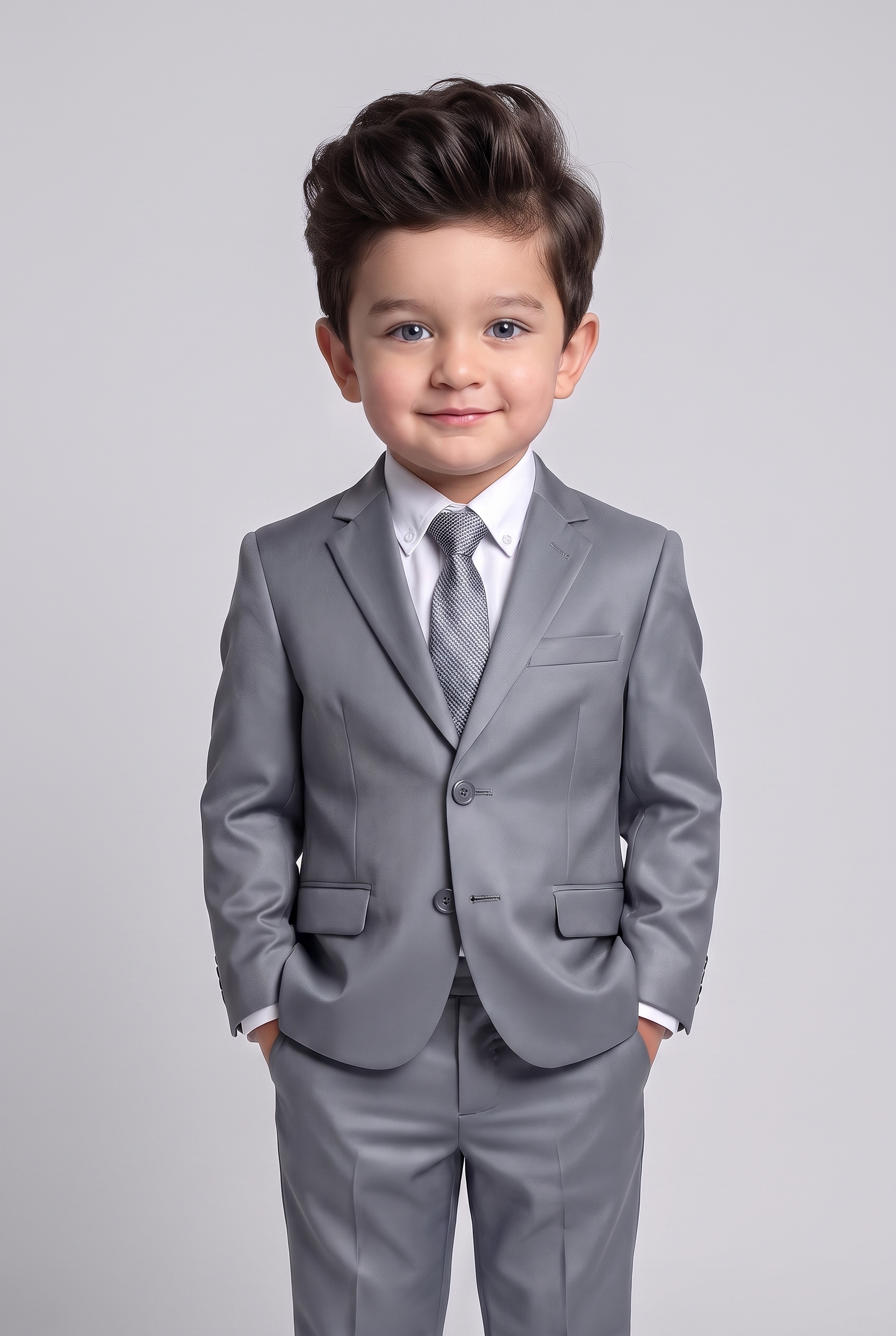 Costume Infantil Slim Italiano Poliviscose Cinza Médio - corpo inteiro