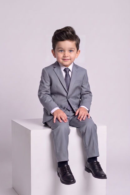 Costume Infantil Slim Italiano Poliviscose Cinza Médio - sentado no cubo