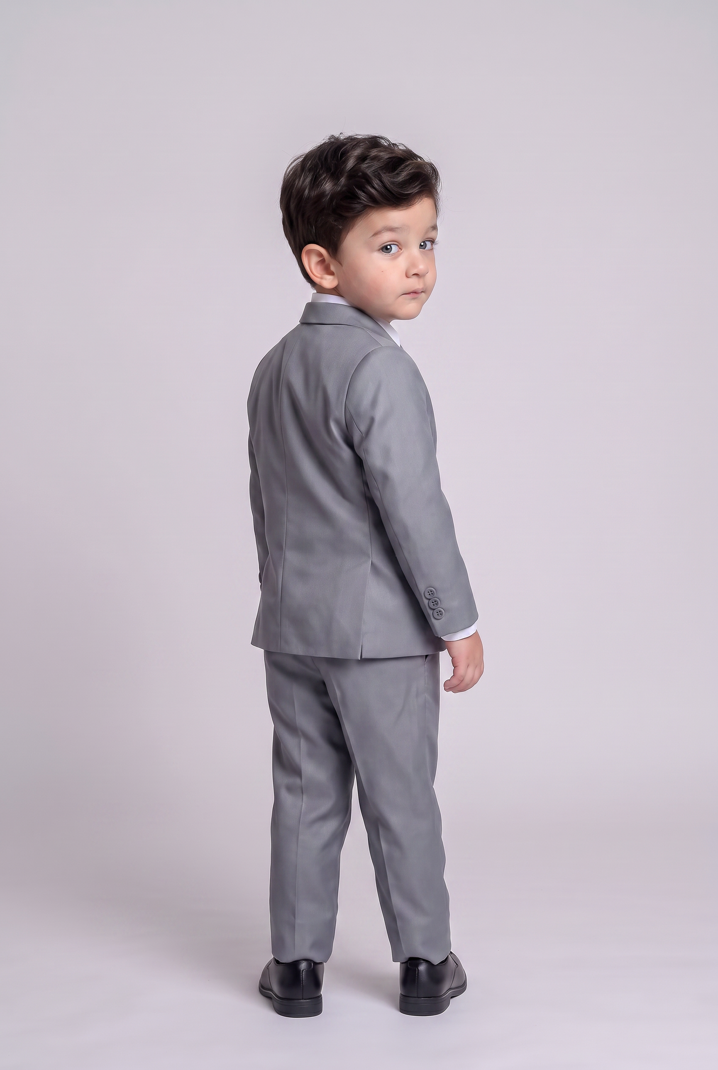 Costume Infantil Slim Italiano Poliviscose Cinza Médio - costas