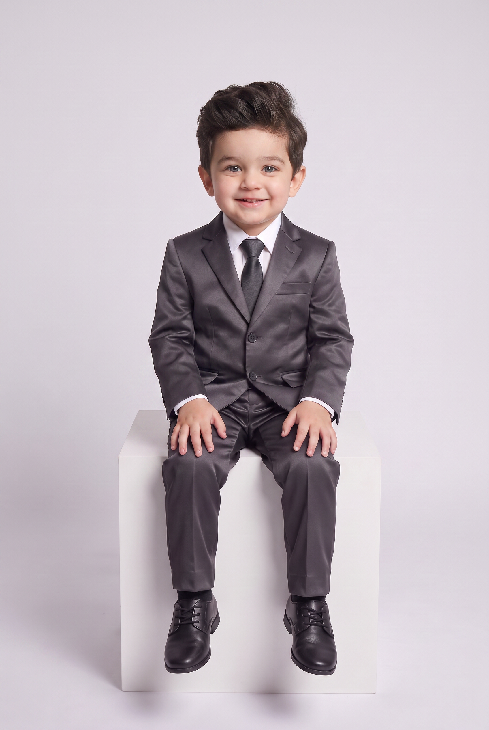 Costume Infantil Slim Italiano Poliviscose Chumbo - menino sentado no cubo
