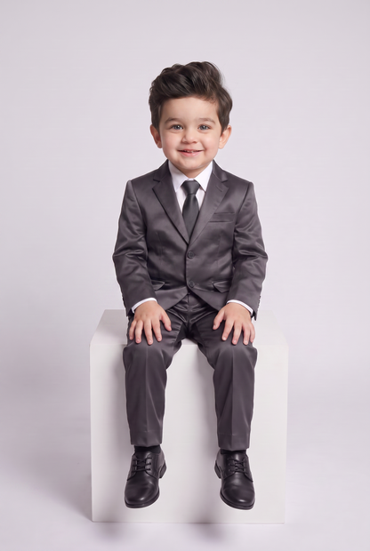 Costume Infantil Slim Italiano Poliviscose Chumbo - menino sentado no cubo