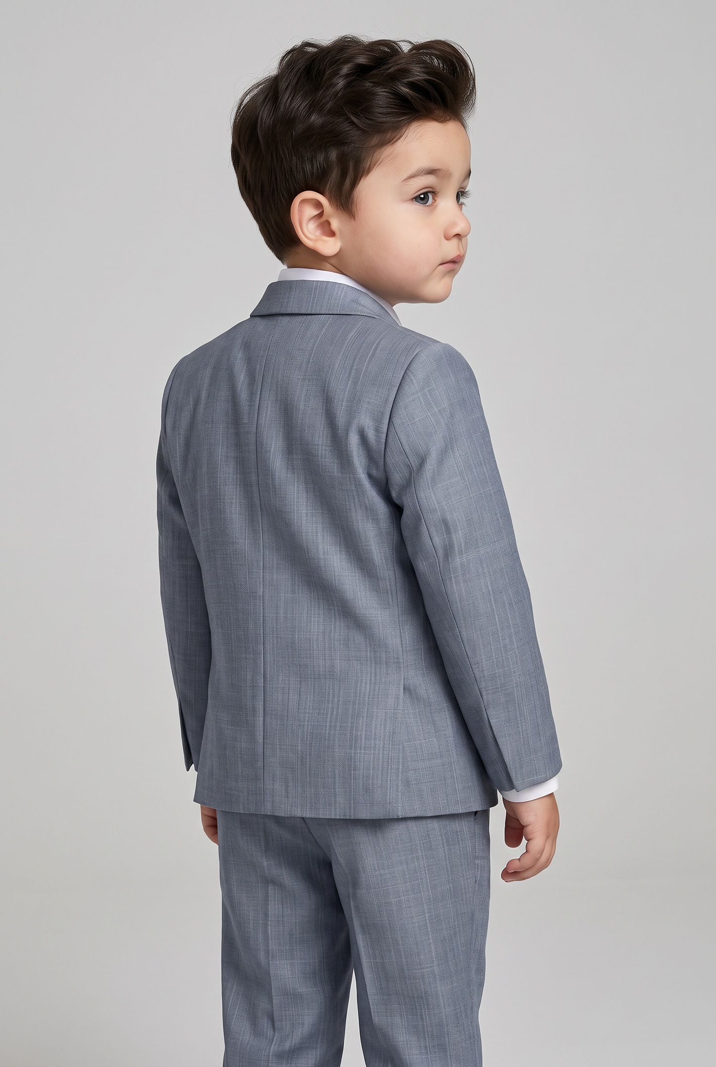 Costume Infantil Slim Italiano Melange Cinza Médio - vista de costas