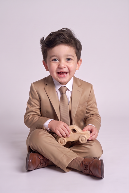 Costume Infantil Slim Italiano Poliviscose Caqui - sentado com carrinho de madeira